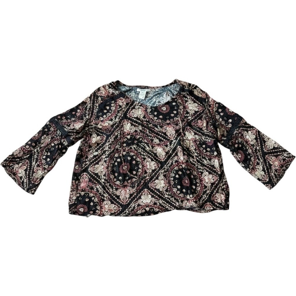 American Rag Plus 3X Boho Peasant Top Bell Sleeve Black Lace Inserts Festival